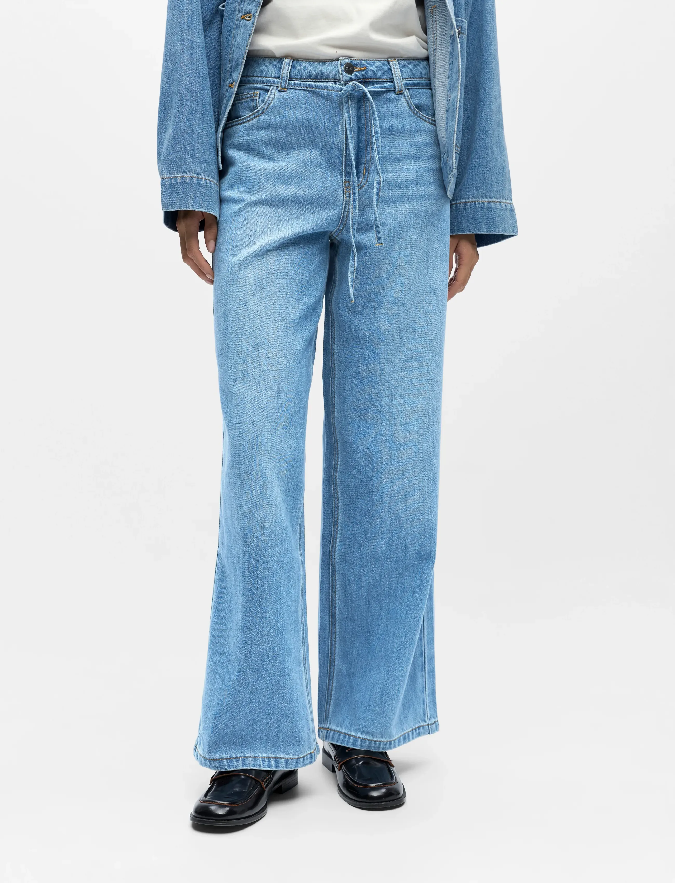 Object Objrosie Mw Wide Jeans Noos, L, Blue, Jeans > Vidde, Dame
