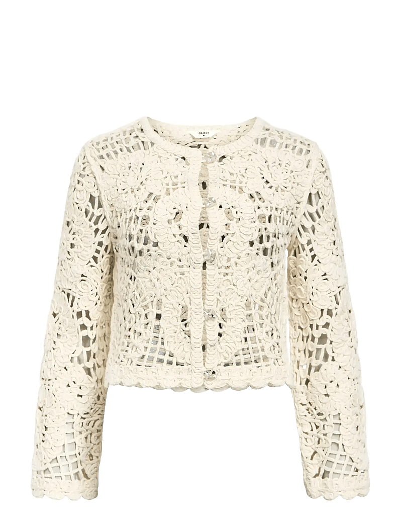 Object - OBJLIZZA KNIT REG L/S CARDIGAN CC3 - koftor - white sand - 1
