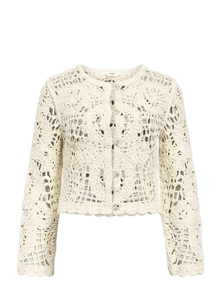 Object - OBJLIZZA KNIT REG L/S CARDIGAN CC3 - hnepptar peysur - white sand - 1