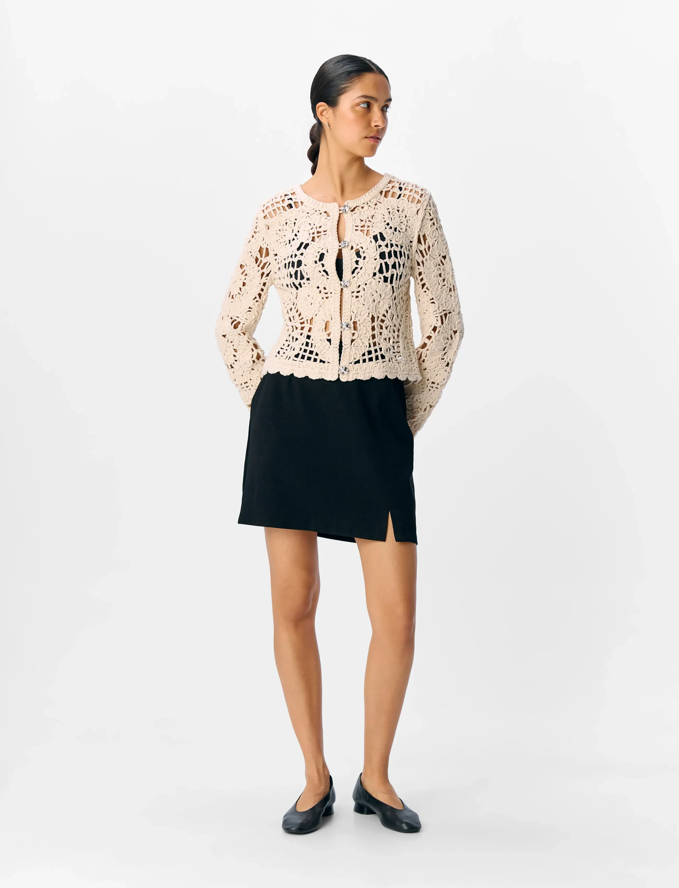 Object Objlizza Knit Reg L/S Cardigan Cc3, Kvinder, Kort Hæklet Cardigan, Cream, Str: S