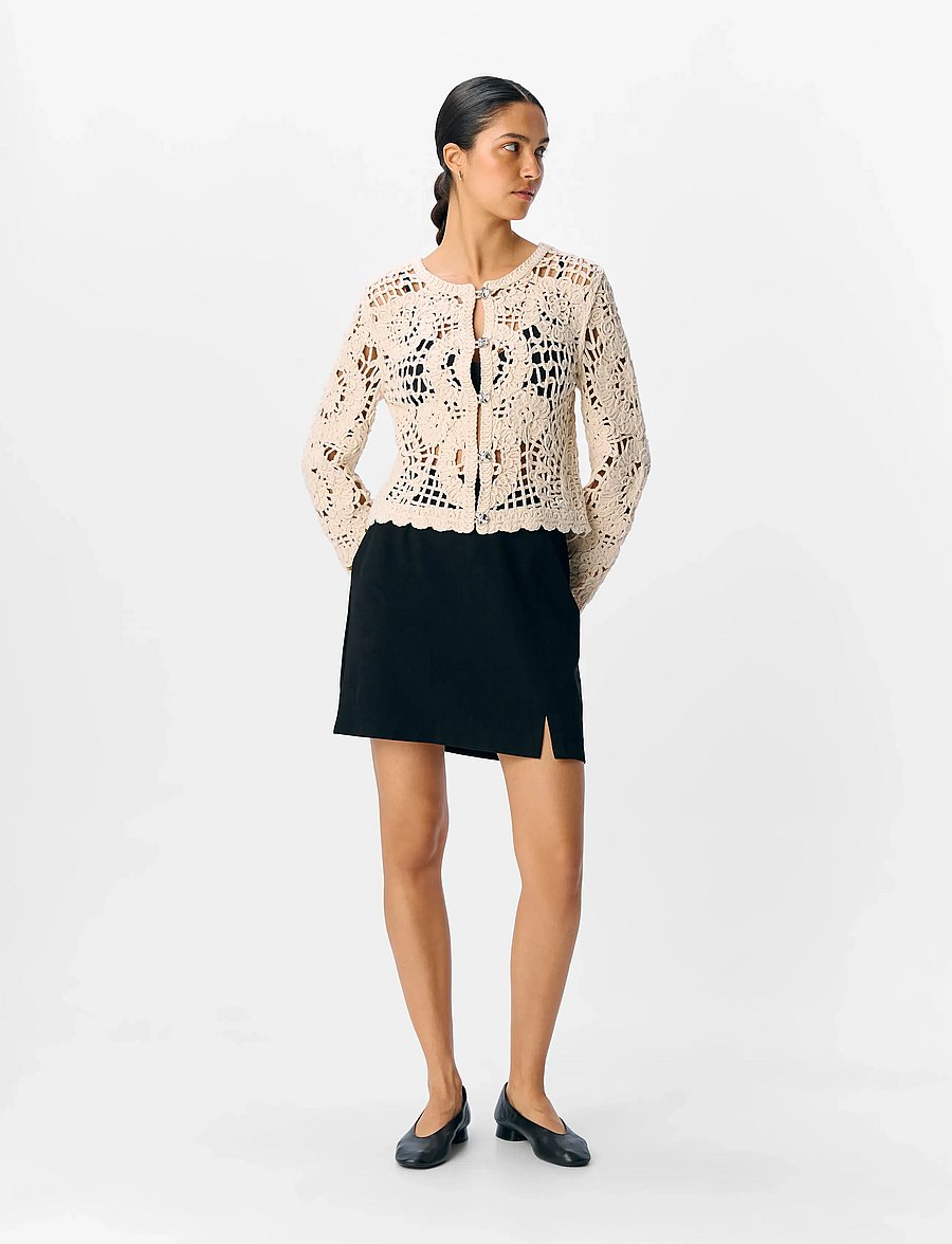 Object - OBJLIZZA KNIT REG L/S CARDIGAN CC3 - hnepptar peysur - white sand - 0
