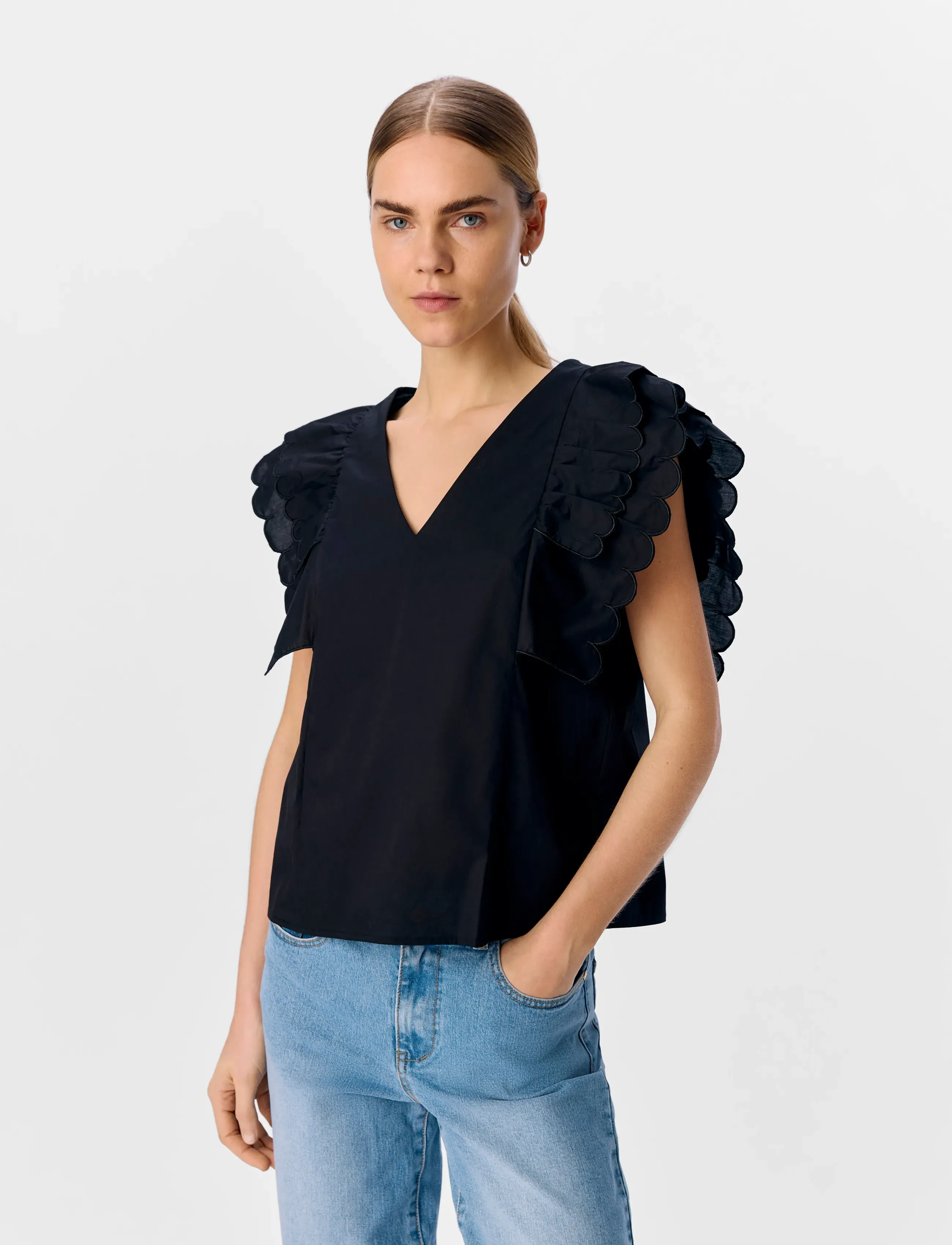 Object Objhope Papaya Nour S/S Top E Div, 36, Blouses, Schwarz - Short-sleeved, Frauen