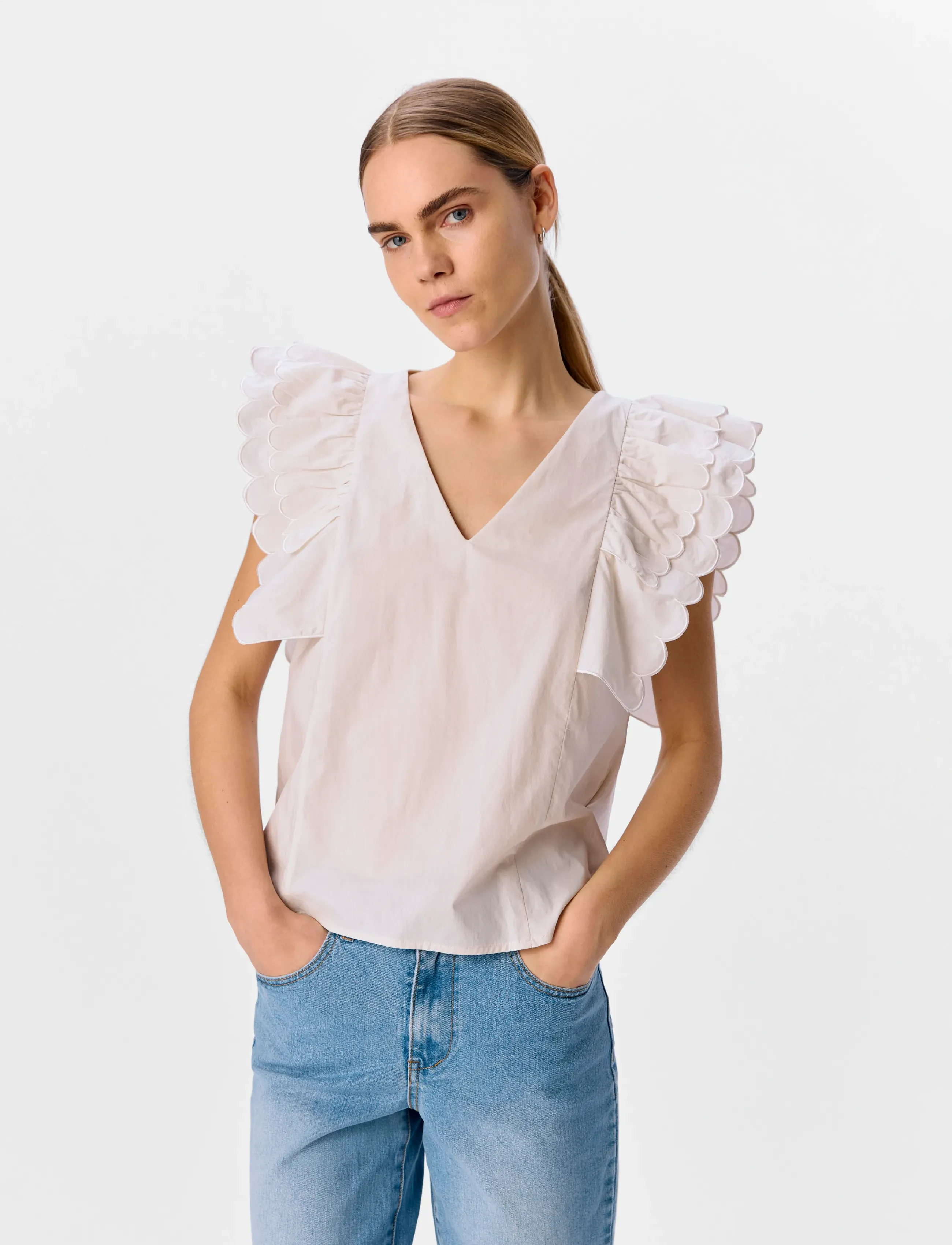 Object Objhope Papaya Nour S/S Top E Div, 34, White, Bluser > Kortærmede, Dame
