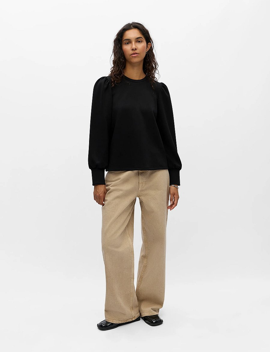 Object - OBJANDREA RE L/S O-NECK TOP NOOS - sweatshirts - black - 0