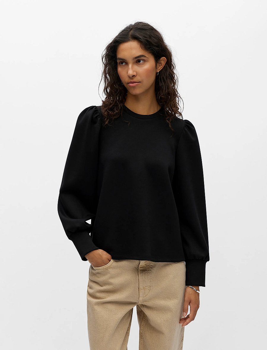 Object - OBJANDREA RE L/S O-NECK TOP NOOS - sweatshirts - black - 4