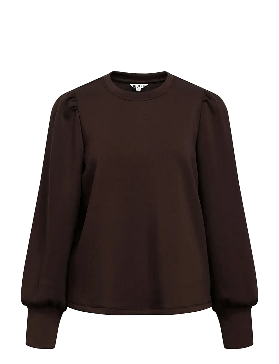 Object - OBJANDREA RE L/S O-NECK TOP NOOS - sweatshirts - seal brown - 1