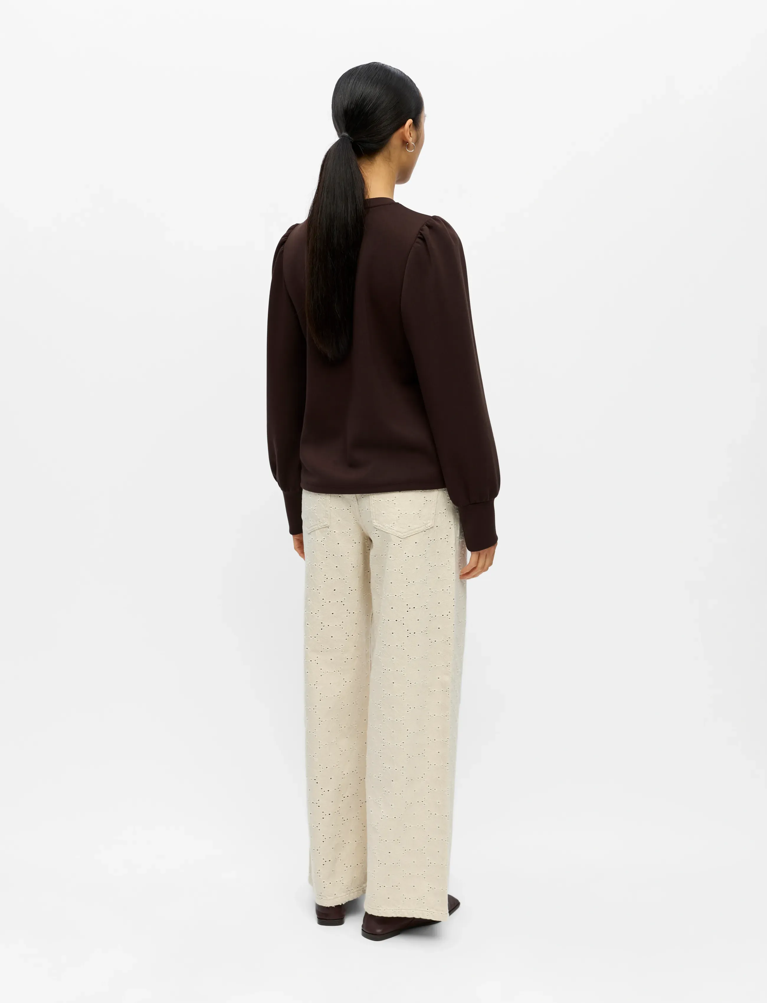 Object - OBJANDREA RE L/S O-NECK TOP NOOS - sweatshirts - seal brown - 2