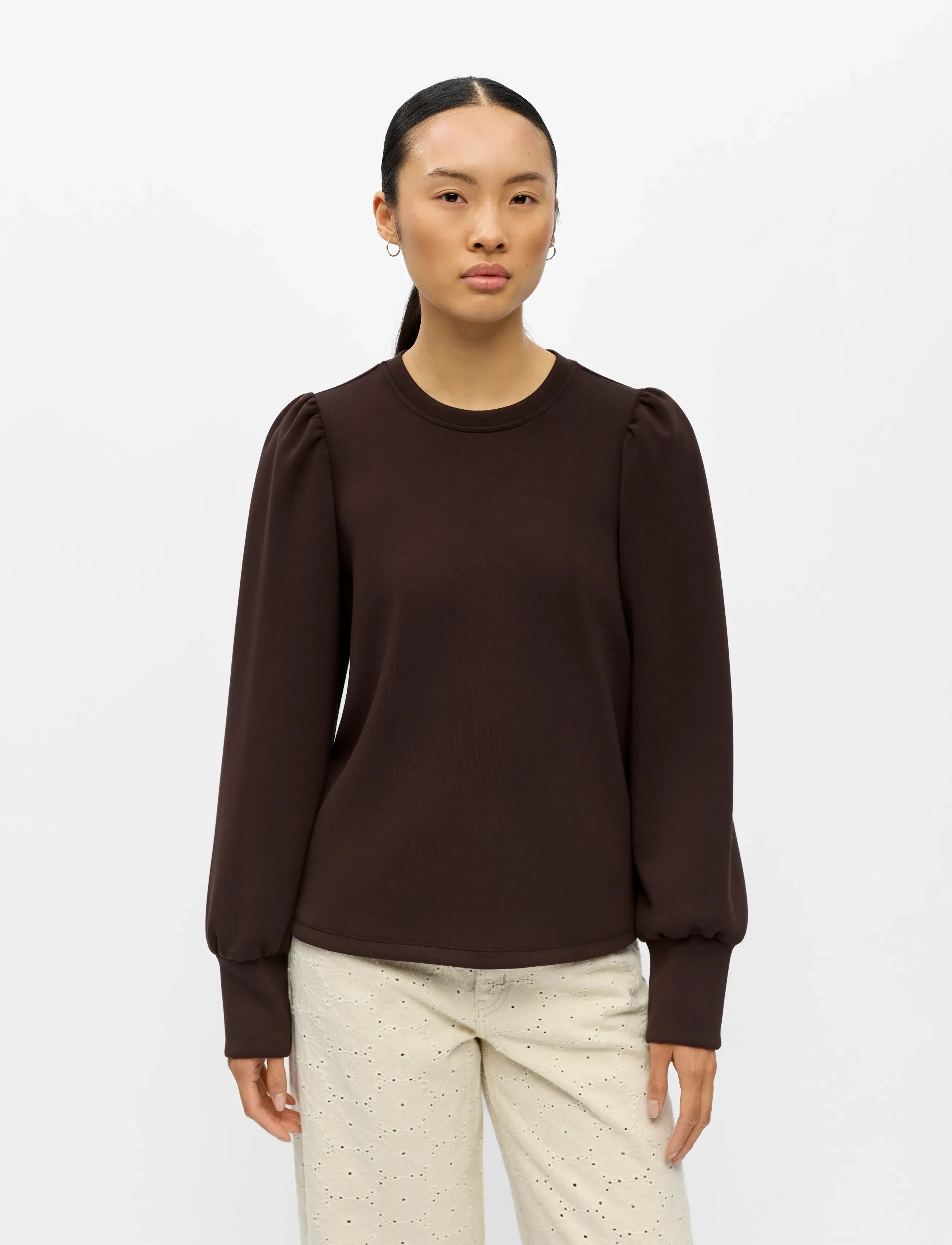 Object - OBJANDREA RE L/S O-NECK TOP NOOS - sweatshirts - seal brown - 3