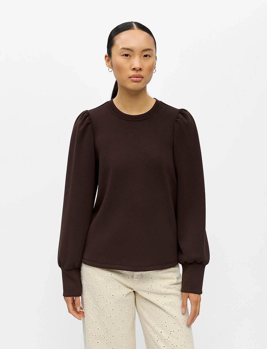 Object - OBJANDREA RE L/S O-NECK TOP NOOS - sweatshirts - seal brown - 3