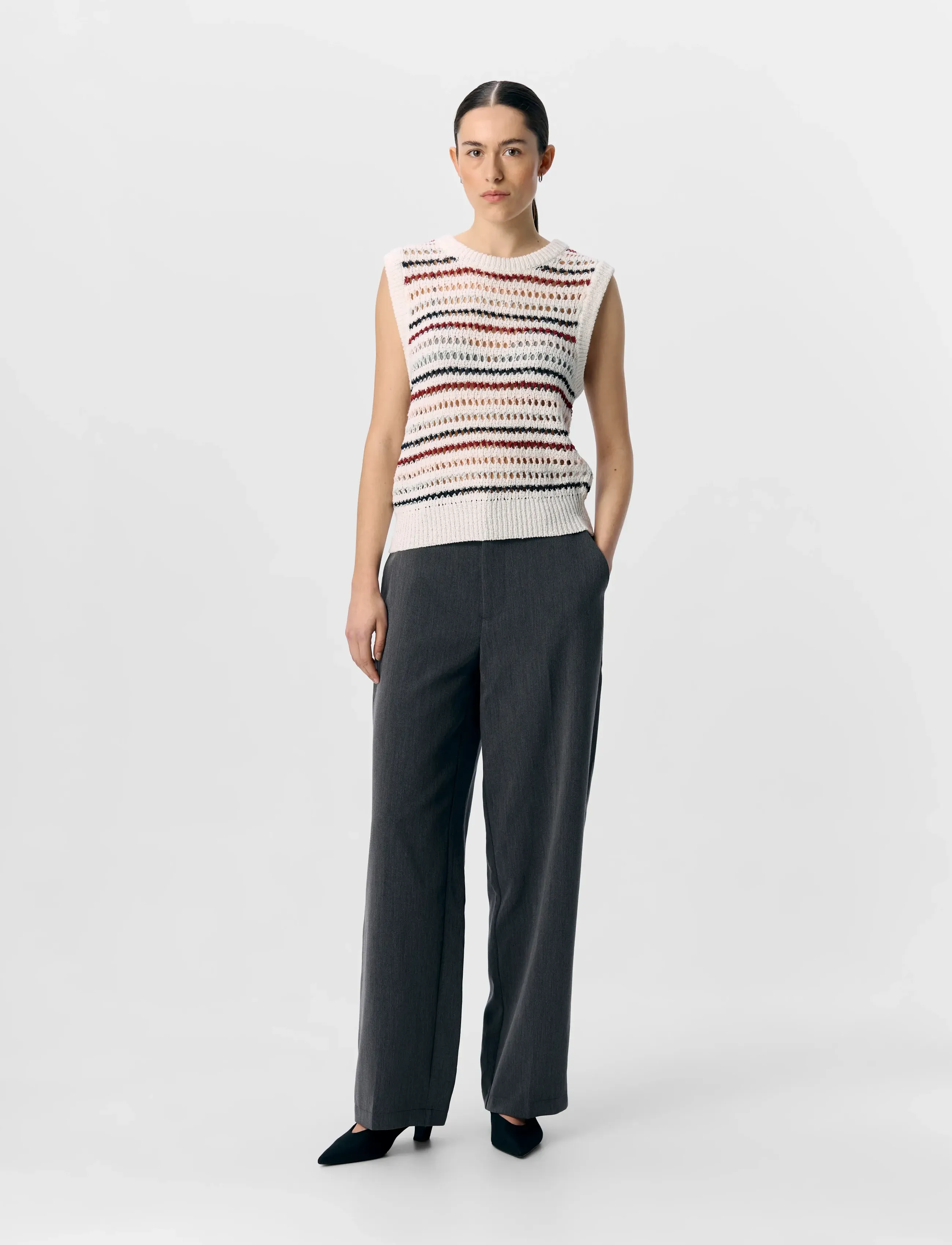 Object Objzelia S/L Re Knit Top 140, S, White, Veste > Strikkede Veste, Dame