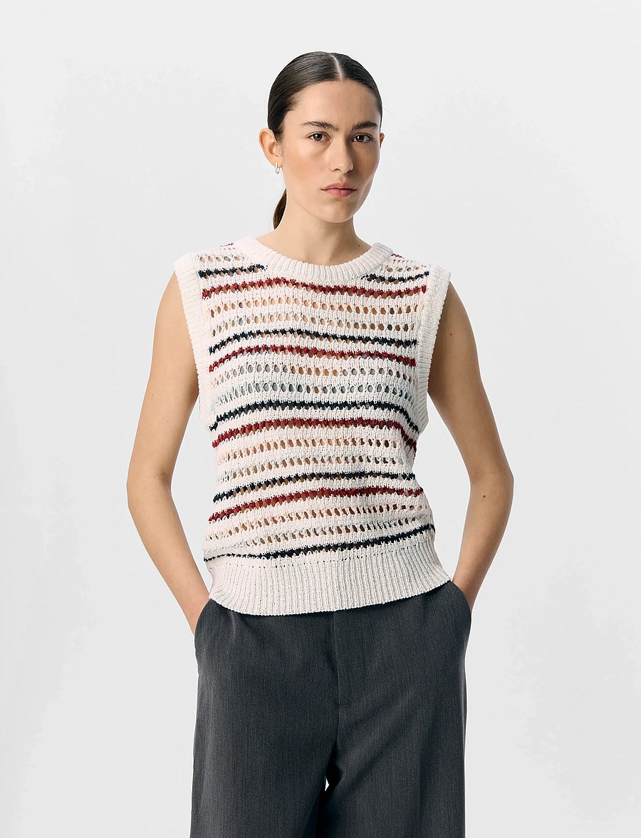 Object - OBJZELIA S/L RE KNIT TOP 140 - strikveste - cloud dancer - 3