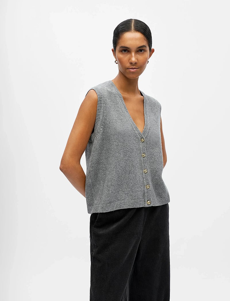 Object - OBJIVONA S/L RE KNIT VEST 140 - gestrickte westen - medium grey melange - 0