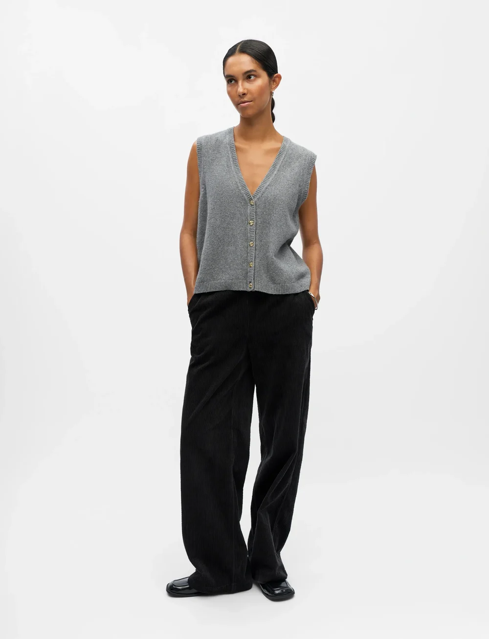 Object - OBJIVONA S/L RE KNIT VEST 140 - strikveste - medium grey melange - 2