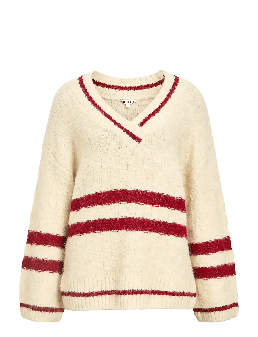 Object - OBJJULINE L/S LO KNIT PULLOVER 140 - striktrøjer - white sand - 1