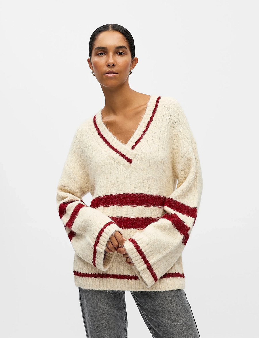 Object - OBJJULINE L/S LO KNIT PULLOVER 140 - striktrøjer - white sand - 0