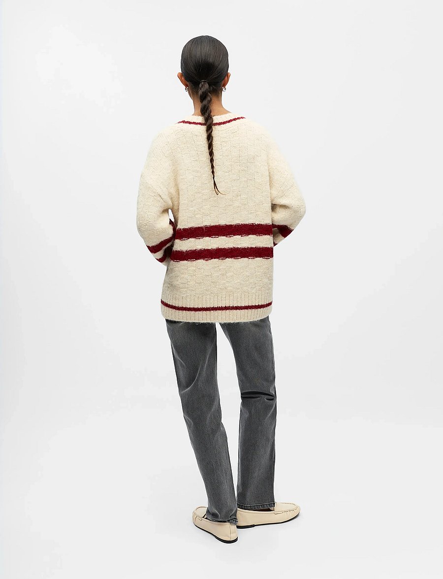 Object - OBJJULINE L/S LO KNIT PULLOVER 140 - striktrøjer - white sand - 2