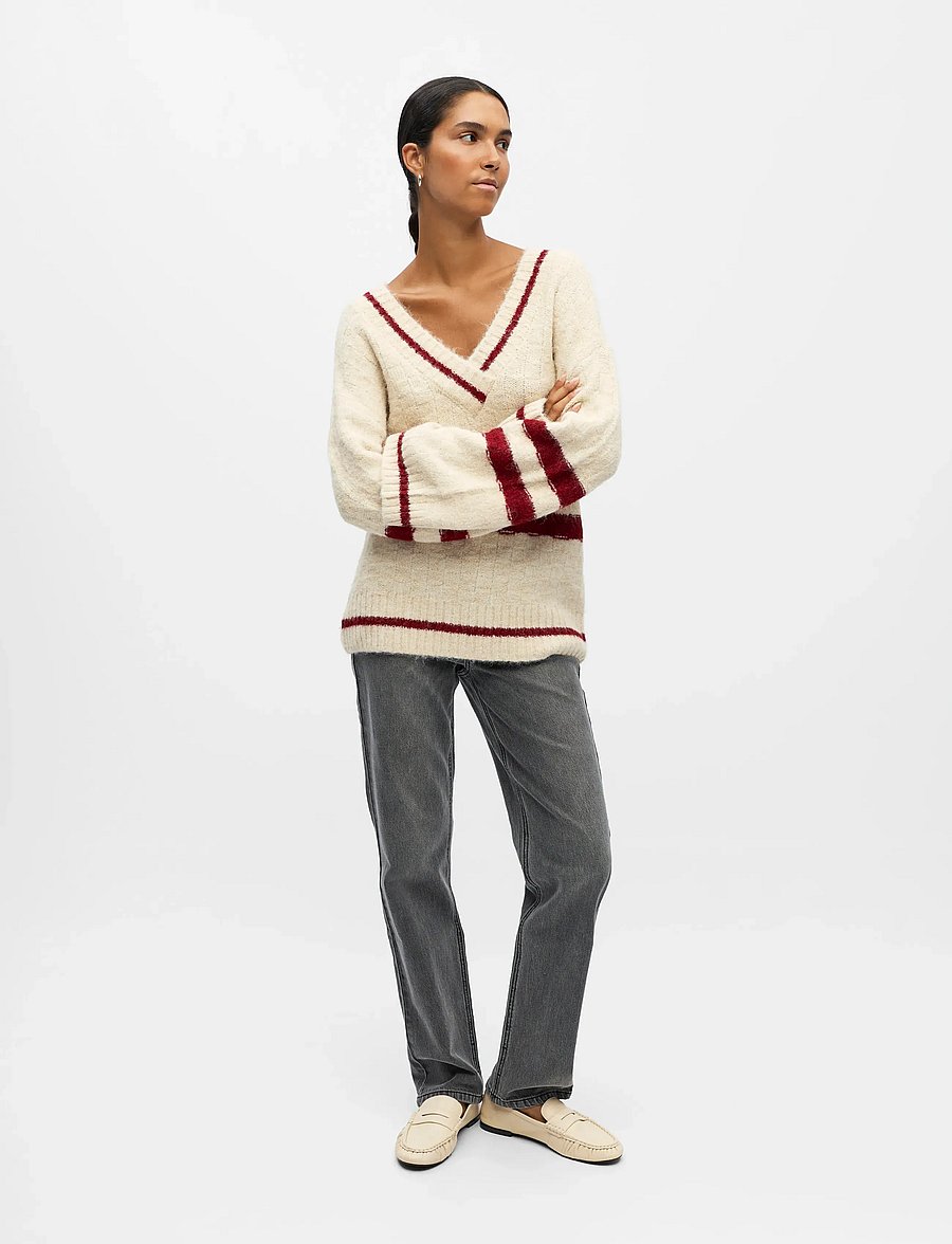Object - OBJJULINE L/S LO KNIT PULLOVER 140 - striktrøjer - white sand - 3
