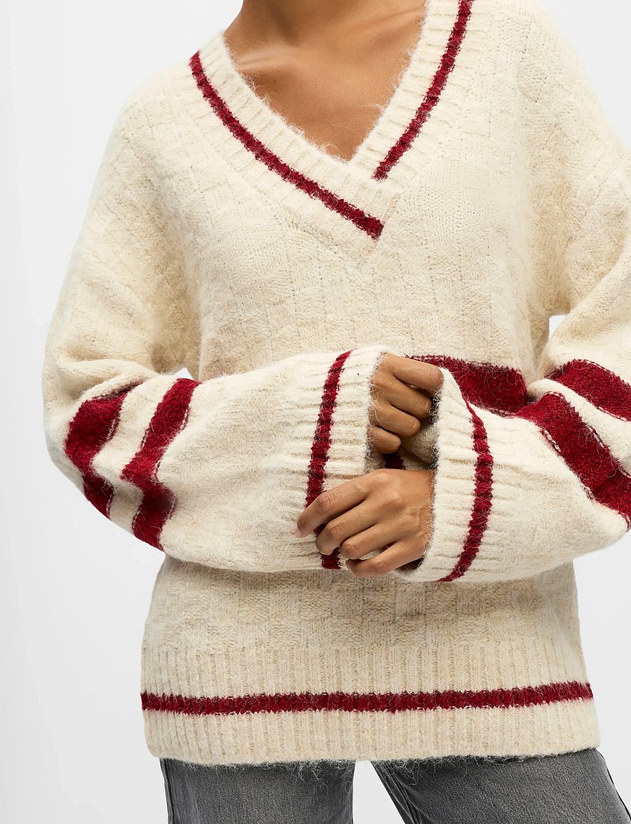 Object - OBJJULINE L/S LO KNIT PULLOVER 140 - striktrøjer - white sand - 4