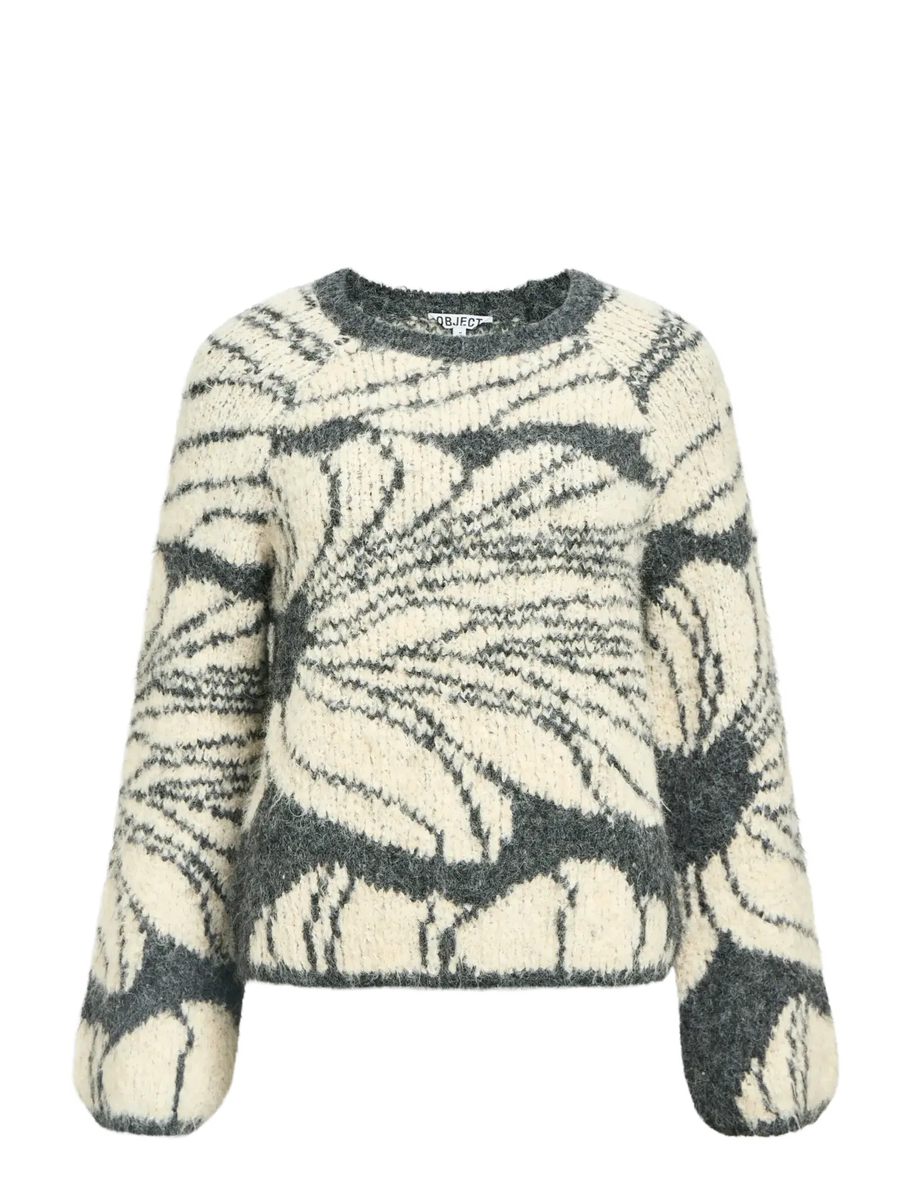 OBJJULINE L/S RE KNIT PULLOVER 140 - DARK GREY MELANGE