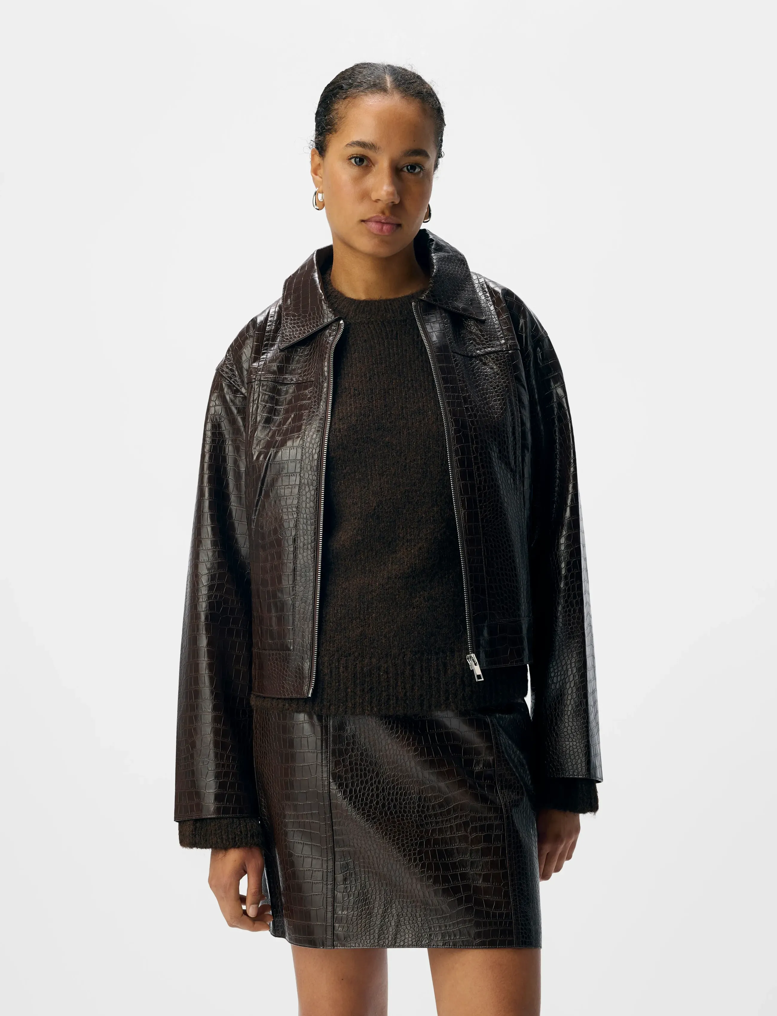 Object Objemia L/S Oz Croc Jacket 140, 38, Brown, Jakker > Læder, Dame