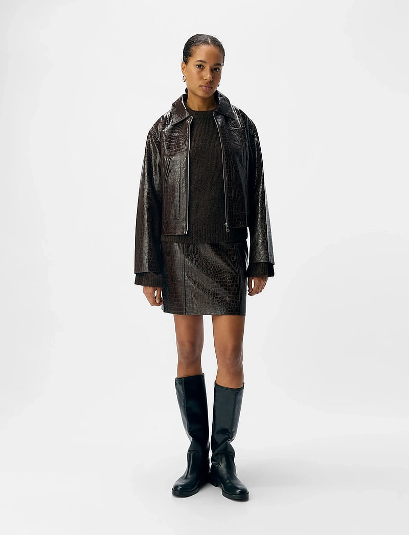 Object - OBJEMIA L/S OZ CROC JACKET 140 - nahktagid - seal brown - 3