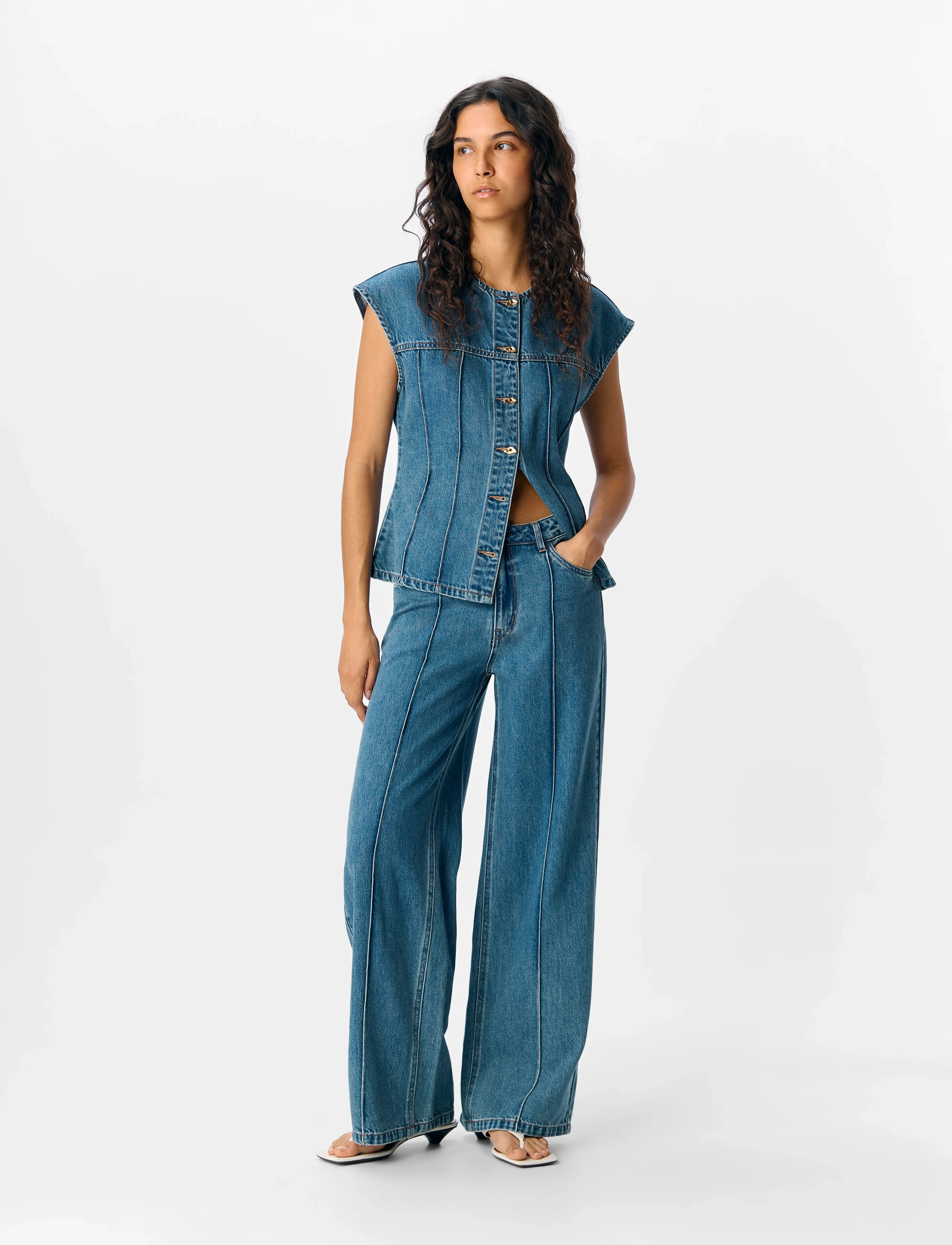 Object Objmoji Divona Mw Wide Jeans 140, XS, Blue, Jeans > Vidde, Dame
