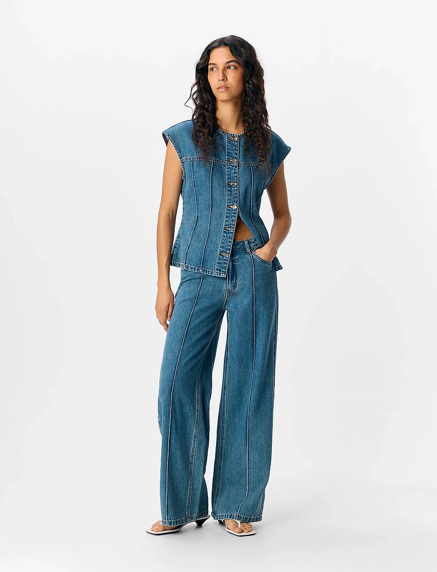 Object - OBJMOJI DIVONA MW WIDE JEANS 140 - víðar gallabuxur - medium blue denim - 0