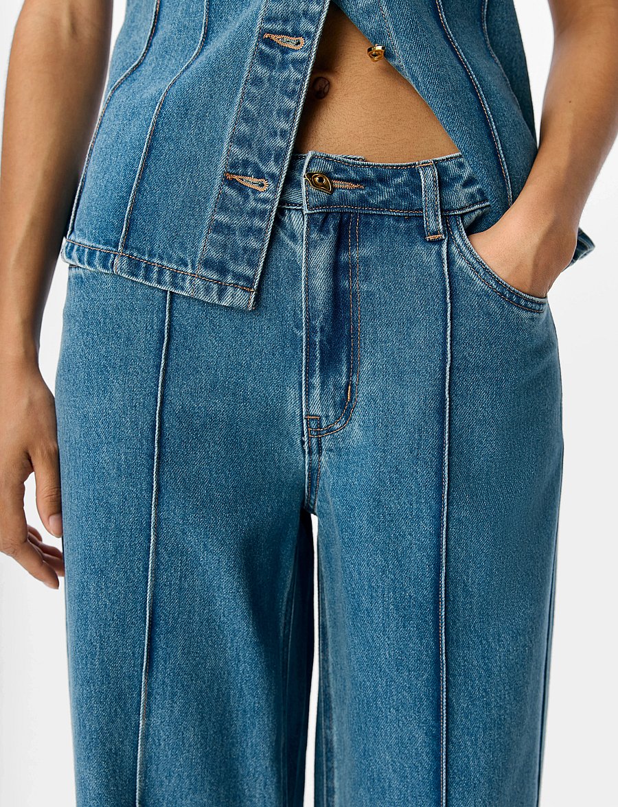 Object - OBJMOJI DIVONA MW WIDE JEANS 140 - víðar gallabuxur - medium blue denim - 5