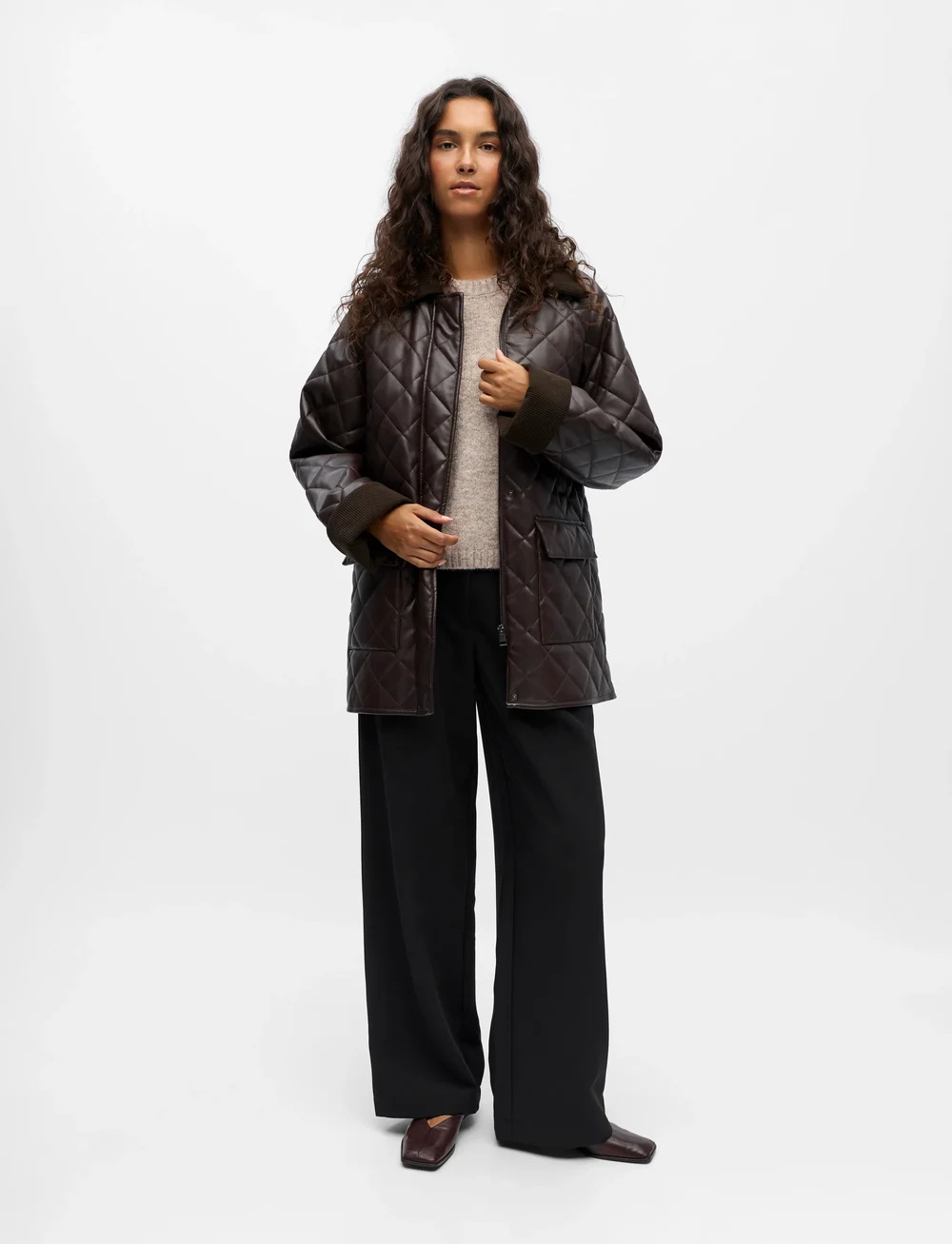 Object - OBJJUNA L/S RE QUILTED JACKET 140 - quiltede jakker - seal brown - 0