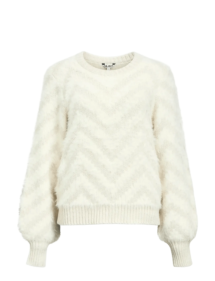 Object - OBJHOLLOW L/S RE KNIT PULLOVER NOOS - strikkegensere - white sand - 1
