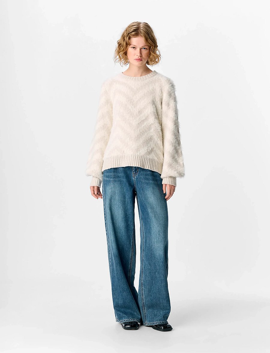Object - OBJHOLLOW L/S RE KNIT PULLOVER NOOS - strikkegensere - white sand - 0