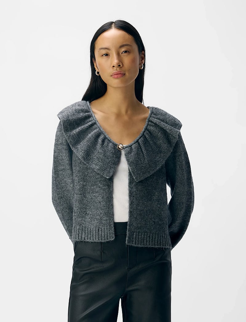 Object - OBJDENISI L/S LO KNIT CARDIGAN NOOS - koftor - medium grey melange - 3