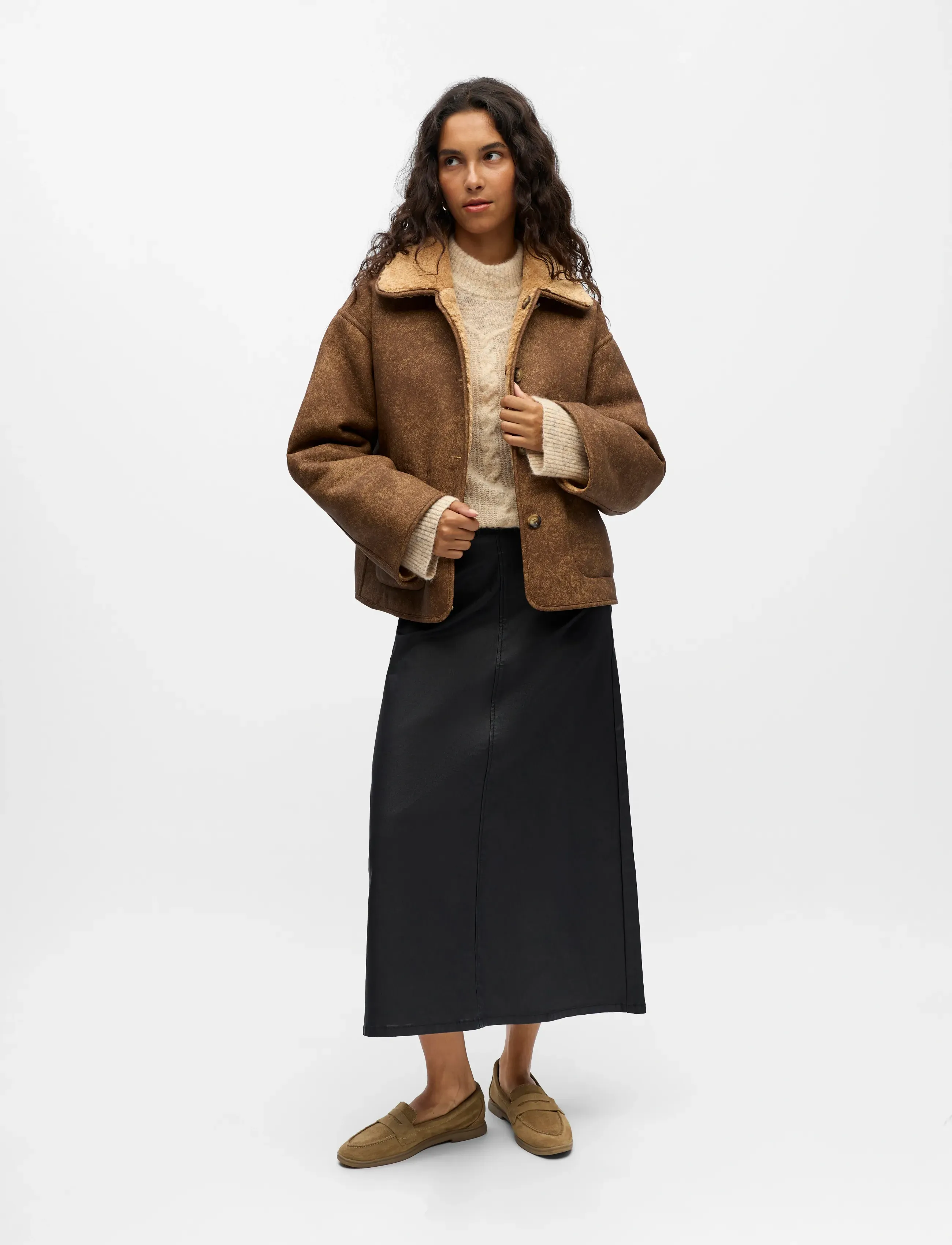 Object OBJSHARRI LS LO REVERSIBLE JACKET 140 - Kläder - TANNIN / brown