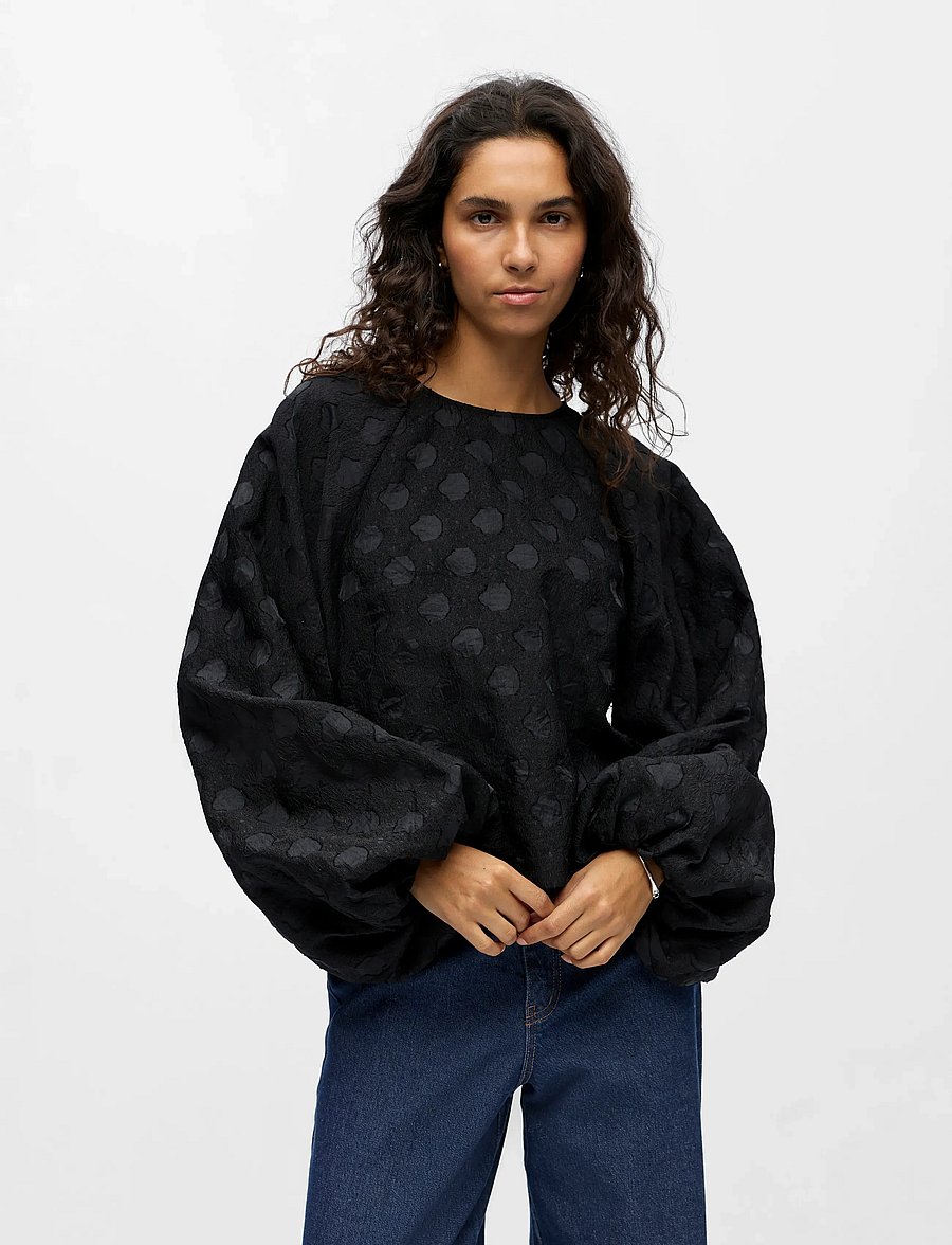 Object - OBJZAMMI L/S RE O-NECK TOP 140 - bluzki z długimi rękawami - black - 0