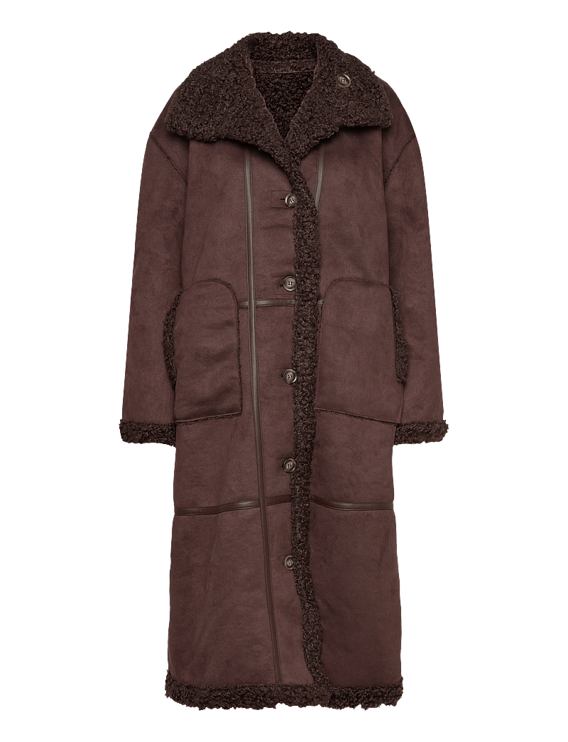 Object - OBJOAKLYN L/S LO COAT 141 - mäntel - seal brown - 1
