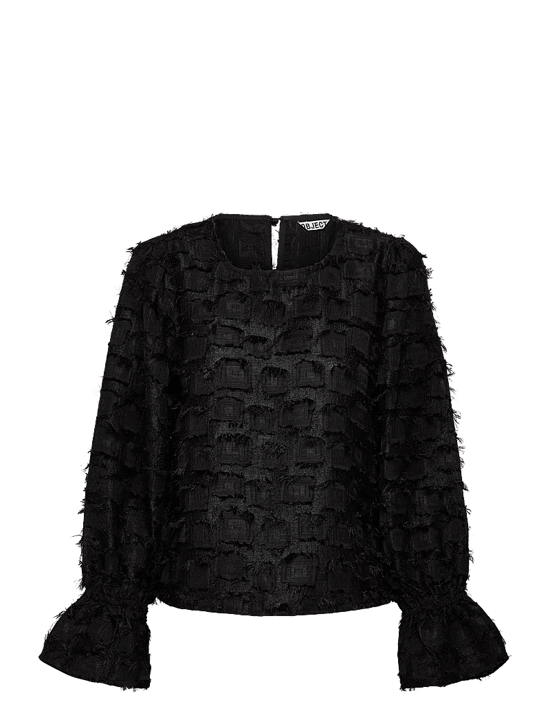 Object - OBJDARIA RE L/S O-NECK TOP 140 - langærmede bluser - black - 0