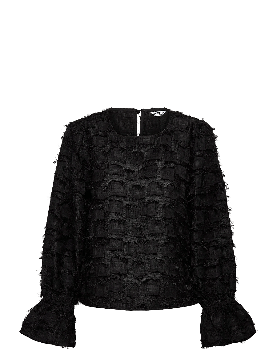 Object - OBJDARIA RE L/S O-NECK TOP 140 - long sleeved blouses - black - 1