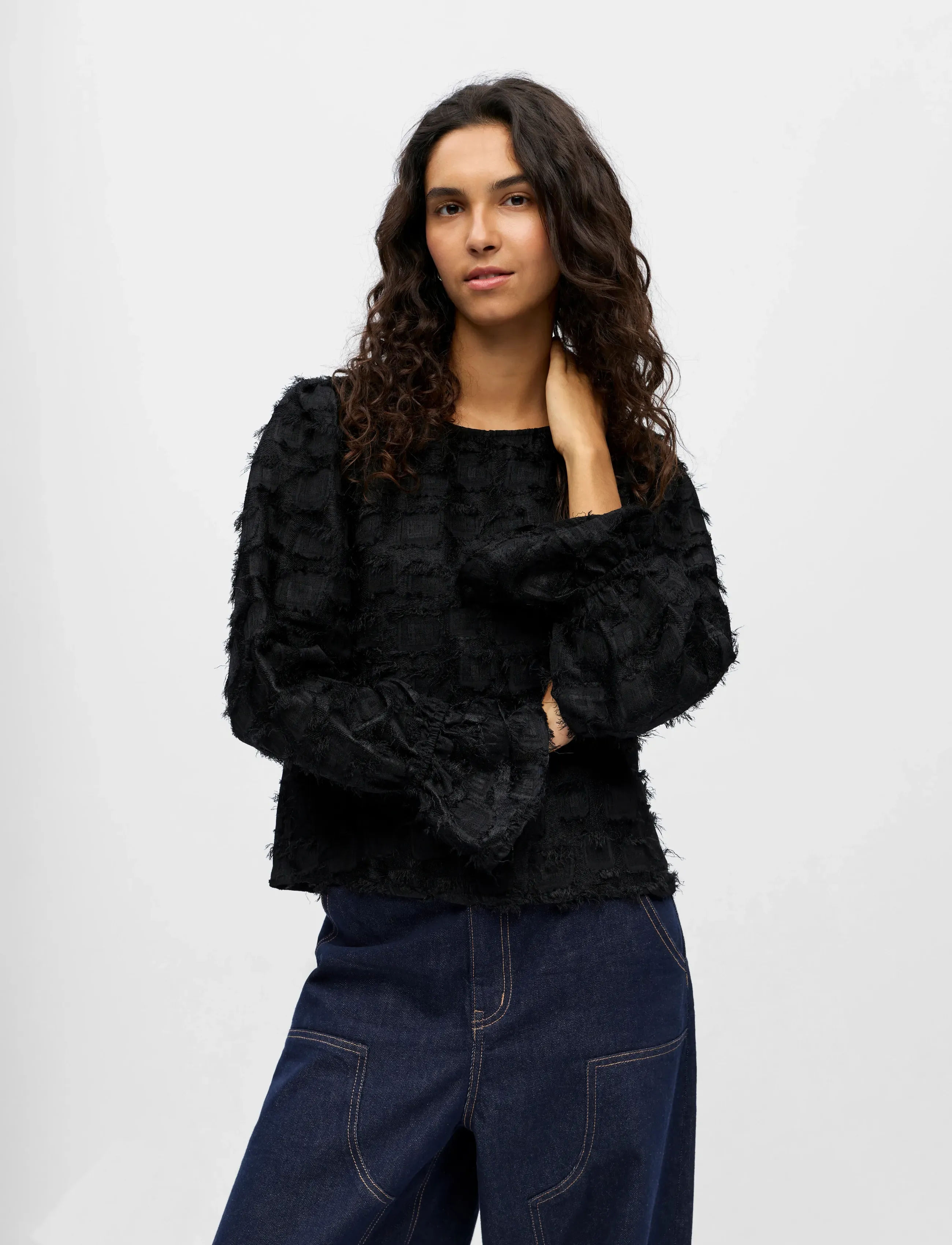 Object - OBJDARIA RE L/S O-NECK TOP 140 - long sleeved blouses - black - 0