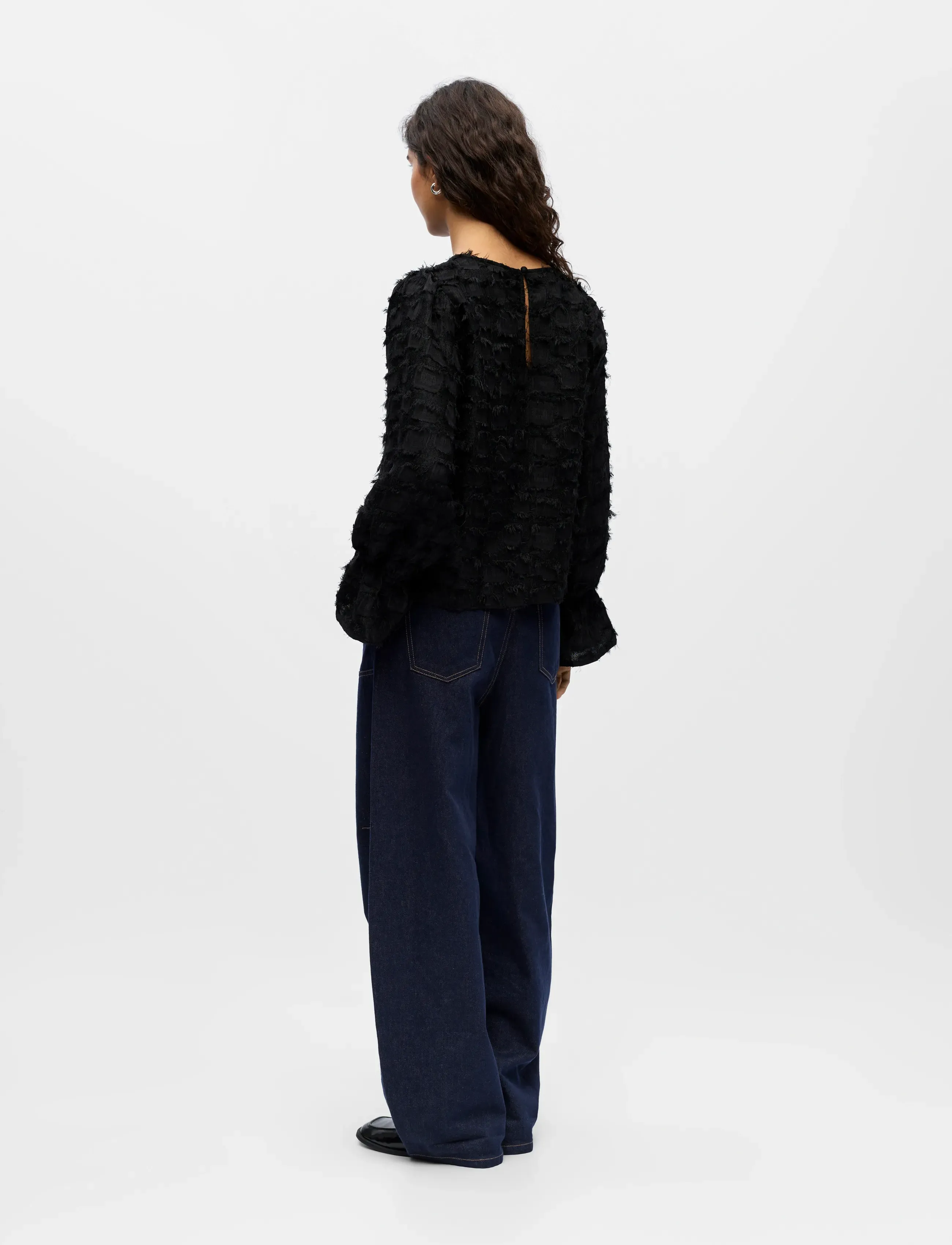 Object - OBJDARIA RE L/S O-NECK TOP 140 - langärmlige blusen - black - 3