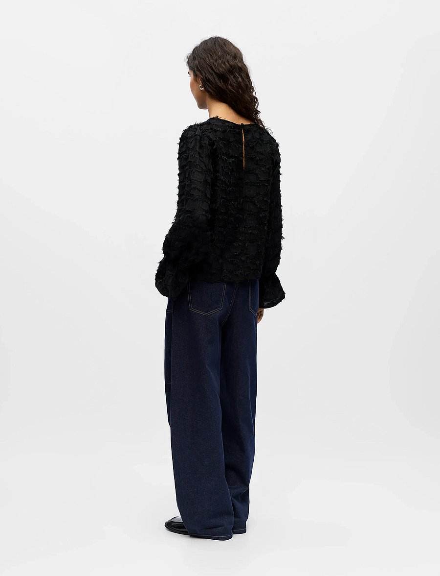 Object - OBJDARIA RE L/S O-NECK TOP 140 - long sleeved blouses - black - 3