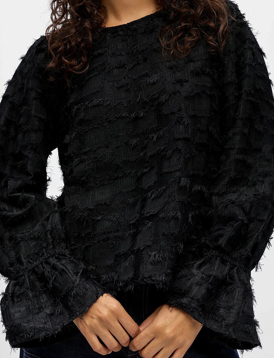 Object - OBJDARIA RE L/S O-NECK TOP 140 - long sleeved blouses - black - 4