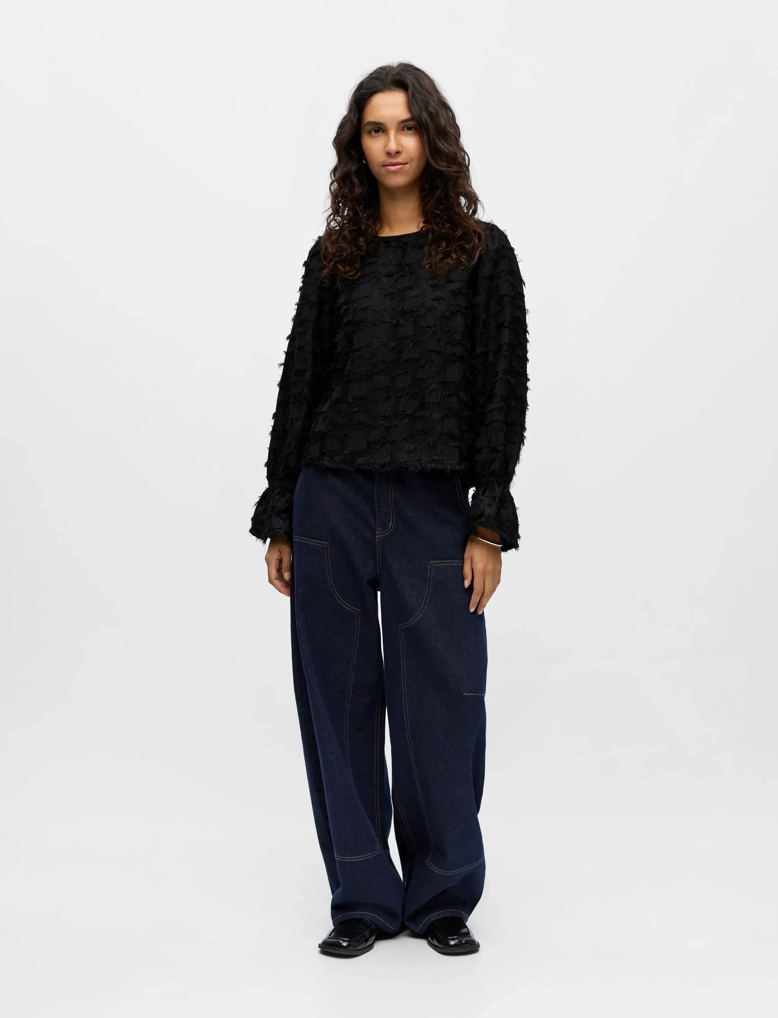 Object - OBJDARIA RE L/S O-NECK TOP 140 - long sleeved blouses - black - 5