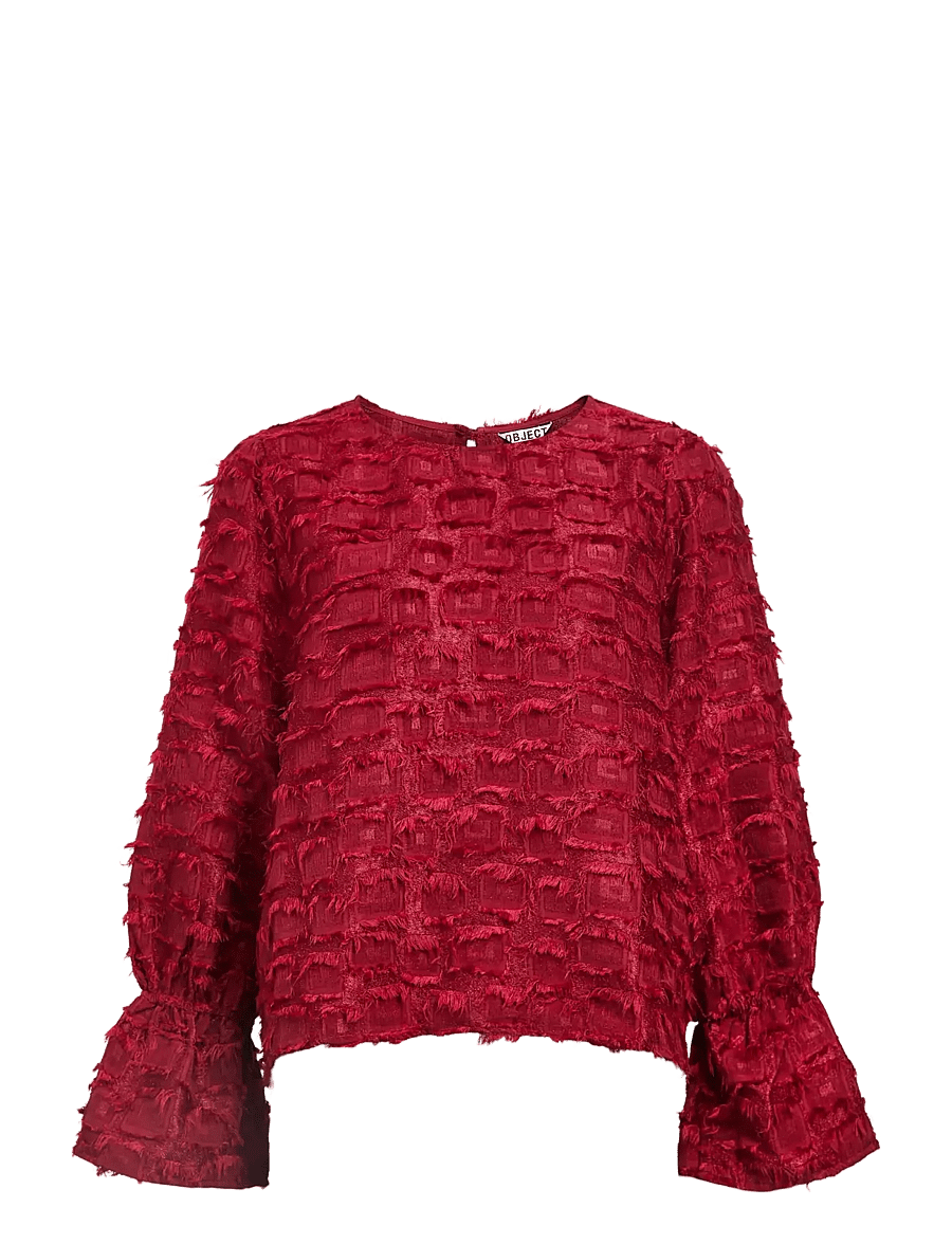 Object - OBJDARIA RE L/S O-NECK TOP 140 - long sleeved blouses - karanda red - 1