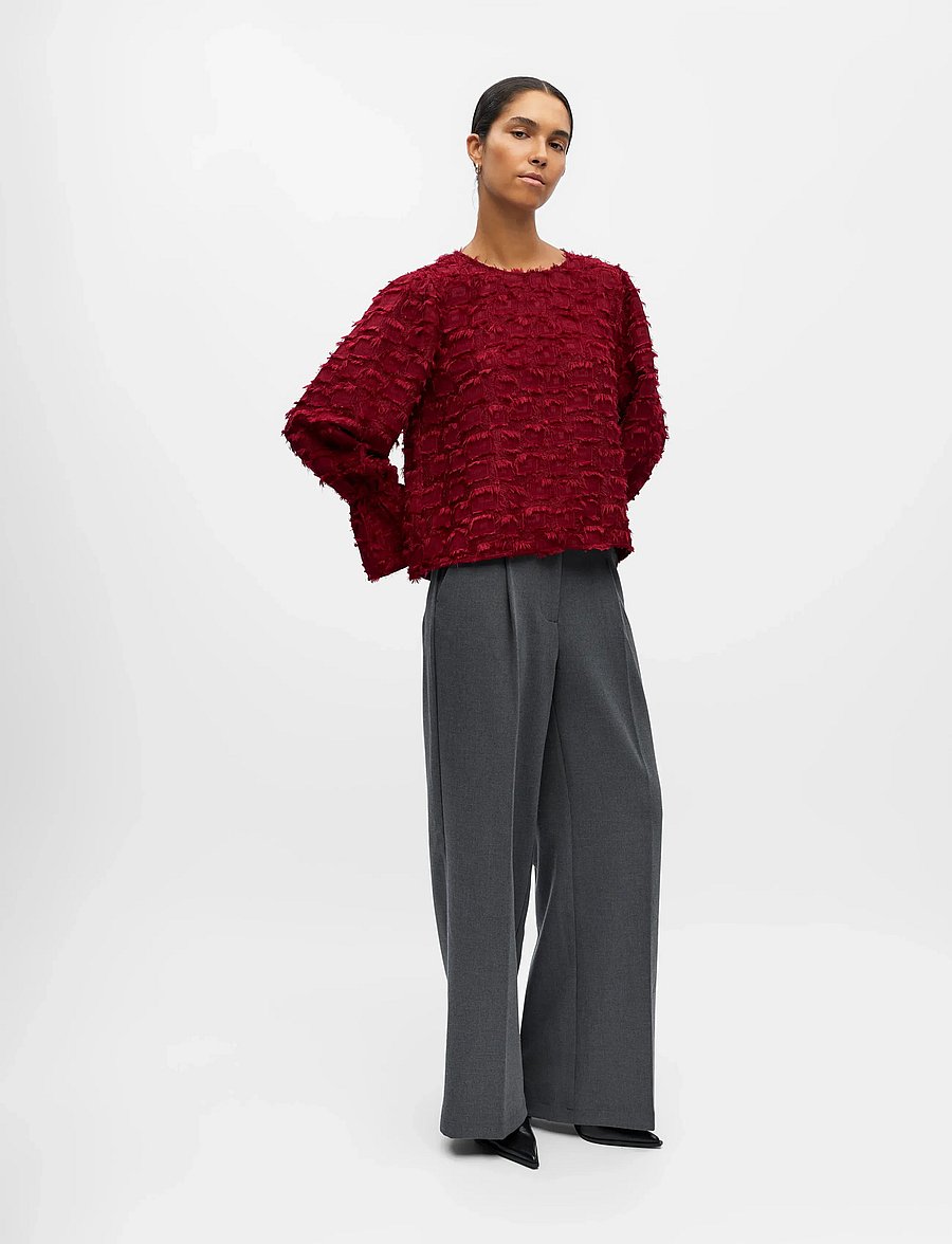 Object - OBJDARIA RE L/S O-NECK TOP 140 - long sleeved blouses - karanda red - 0