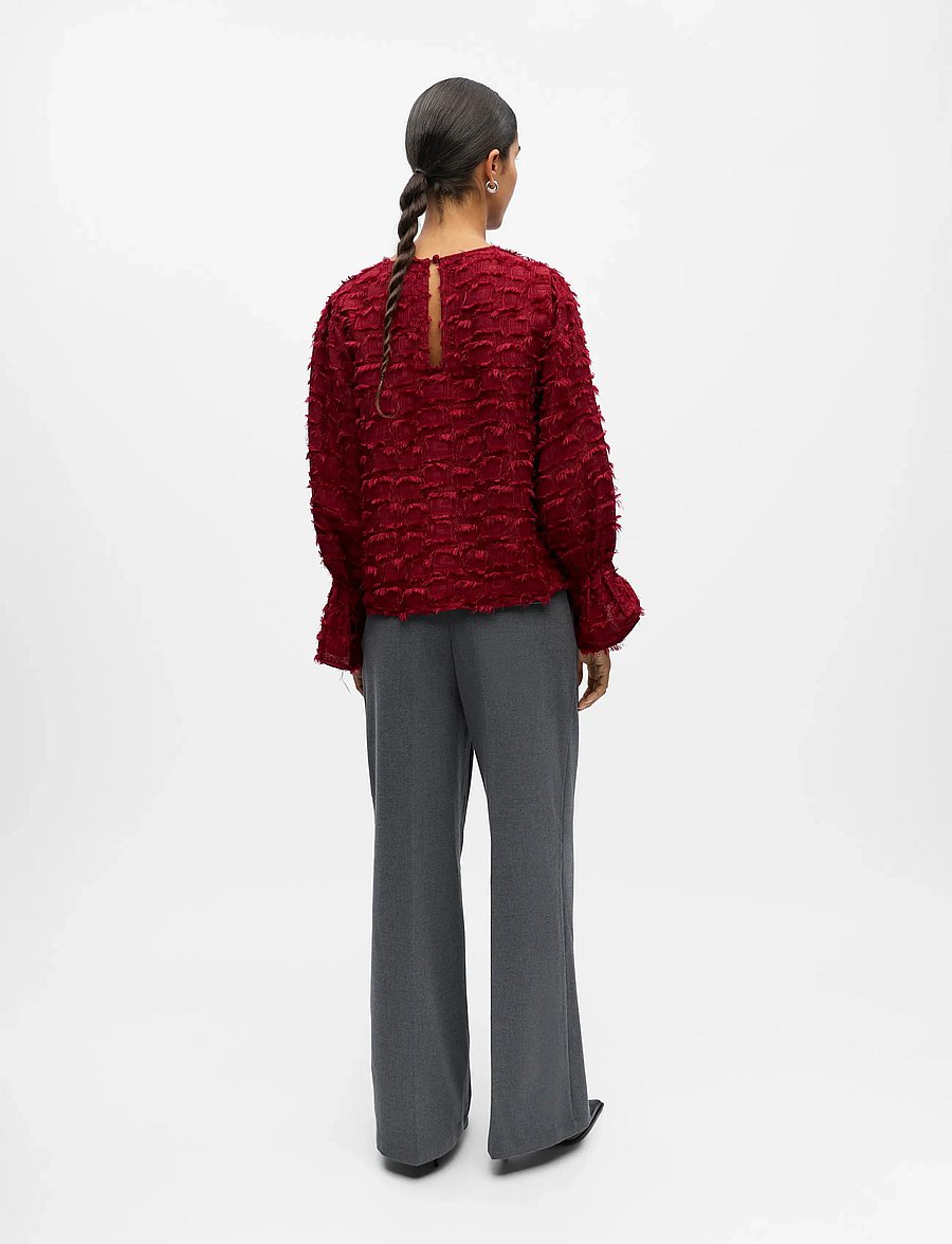 Object - OBJDARIA RE L/S O-NECK TOP 140 - long sleeved blouses - karanda red - 2