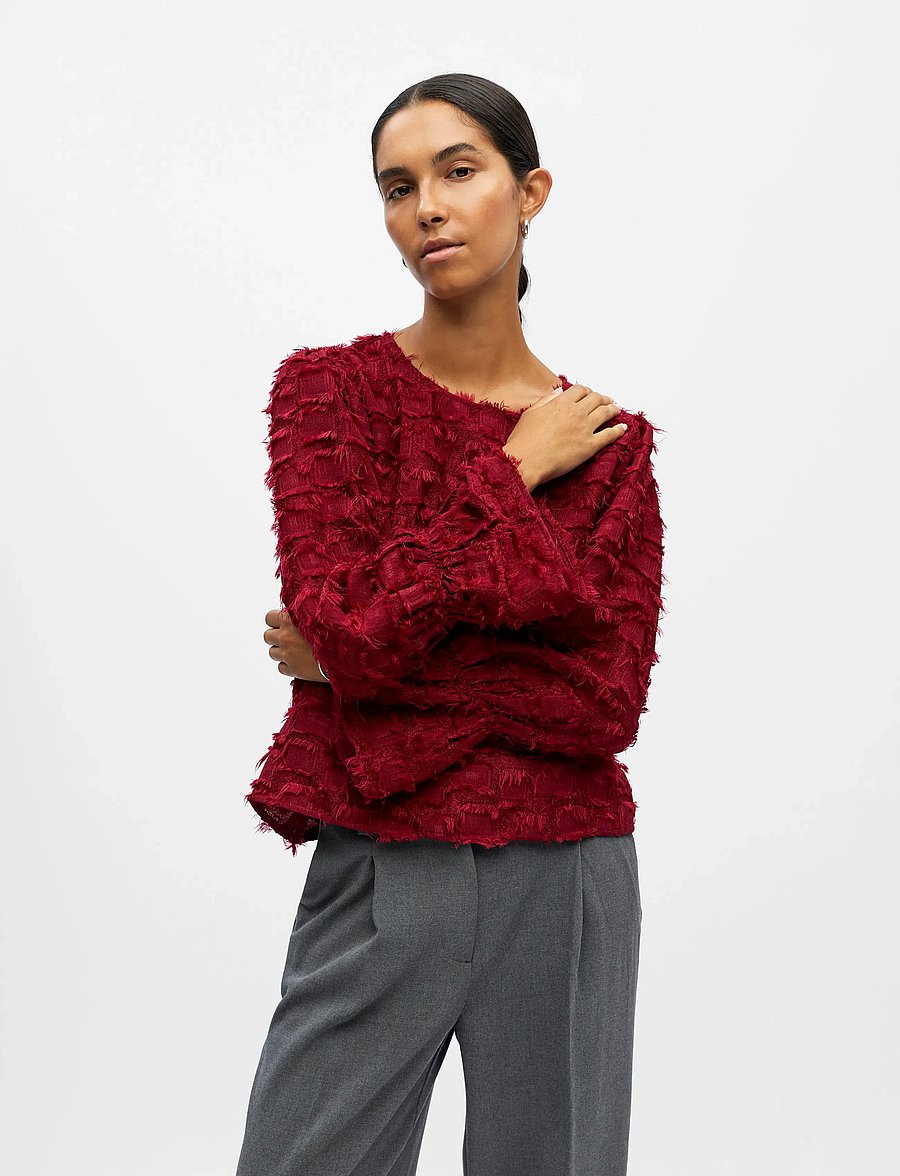 Object - OBJDARIA RE L/S O-NECK TOP 140 - long sleeved blouses - karanda red - 4