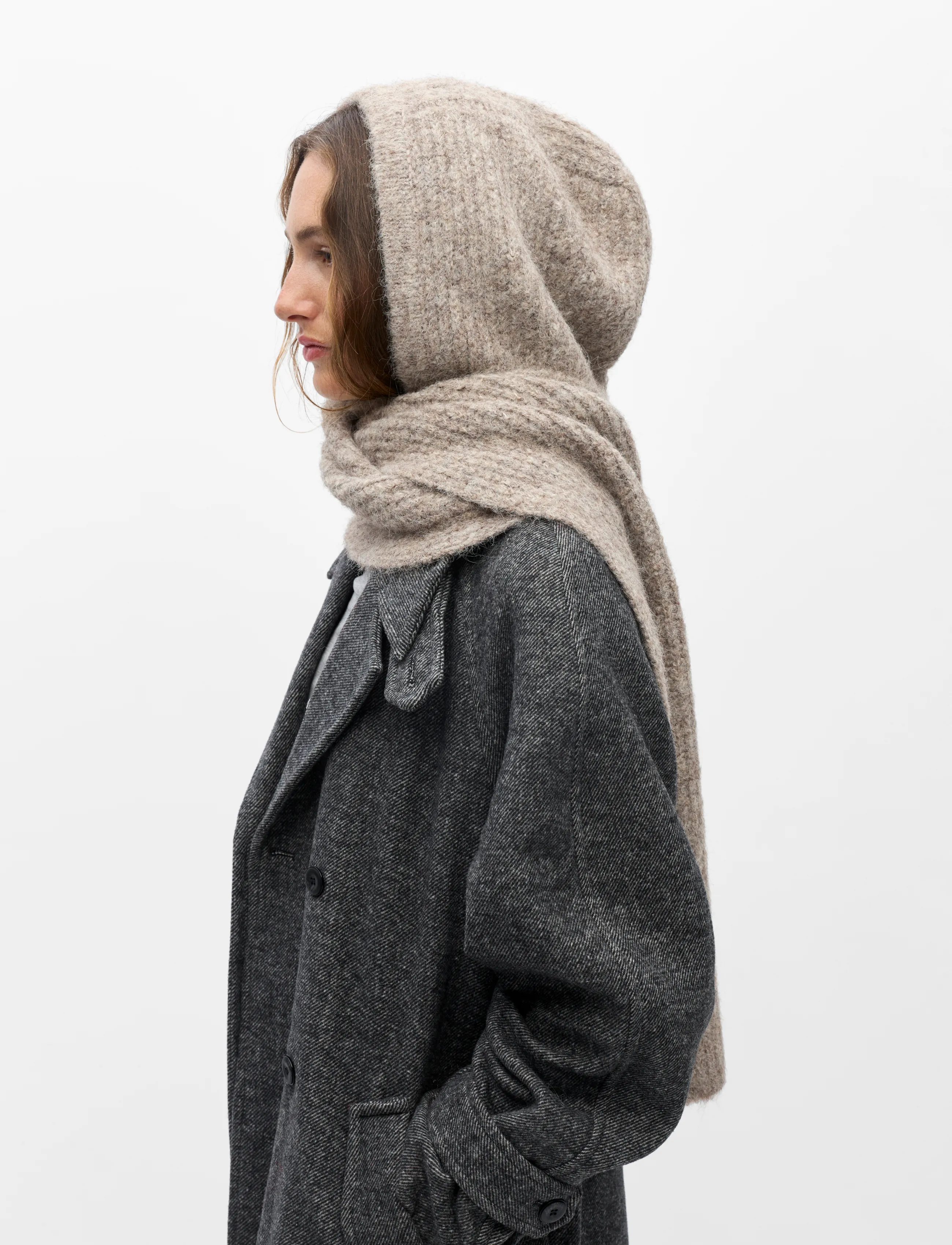 Object Objmilu Scarf Knit Balaclava Noos, One Size, Beige, Hovedbeklædning > Balaclava, Dame