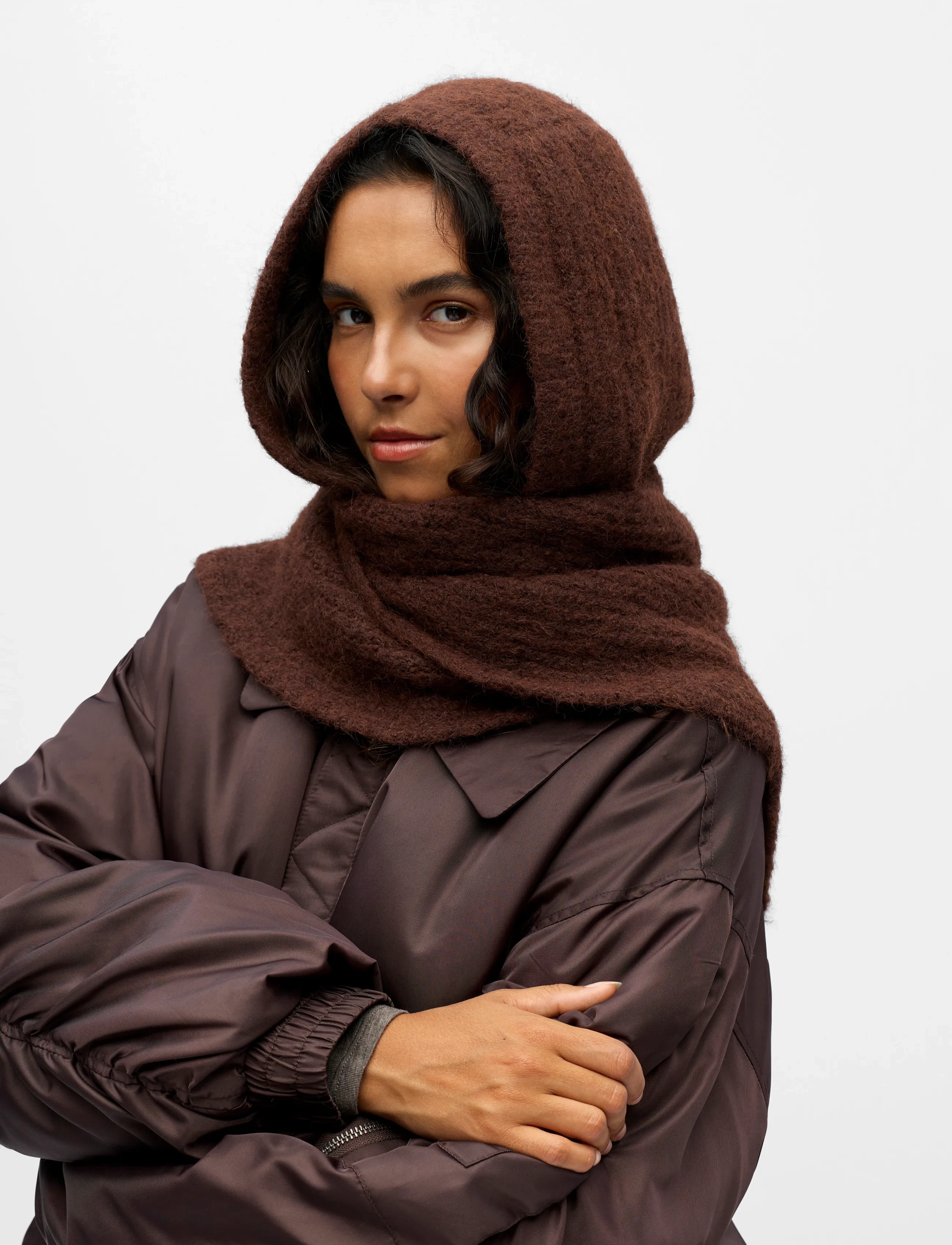 Object Objmilu Scarf Knit Balaclava Noos, One Size, Brown, Hovedbeklædning > Balaclava, Dame
