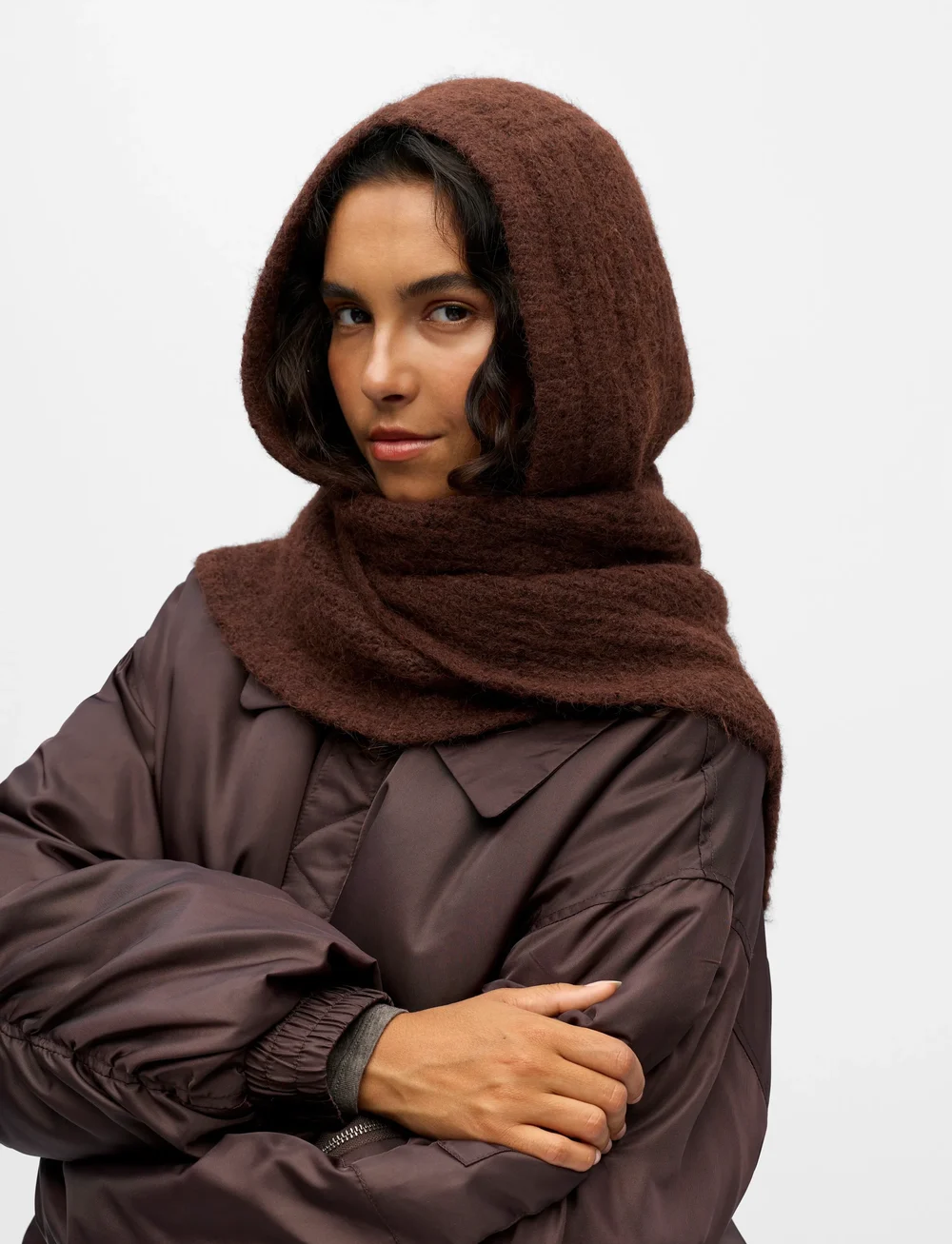 Object - OBJMILU SCARF KNIT BALACLAVA NOOS - halsdukar - seal brown - 0