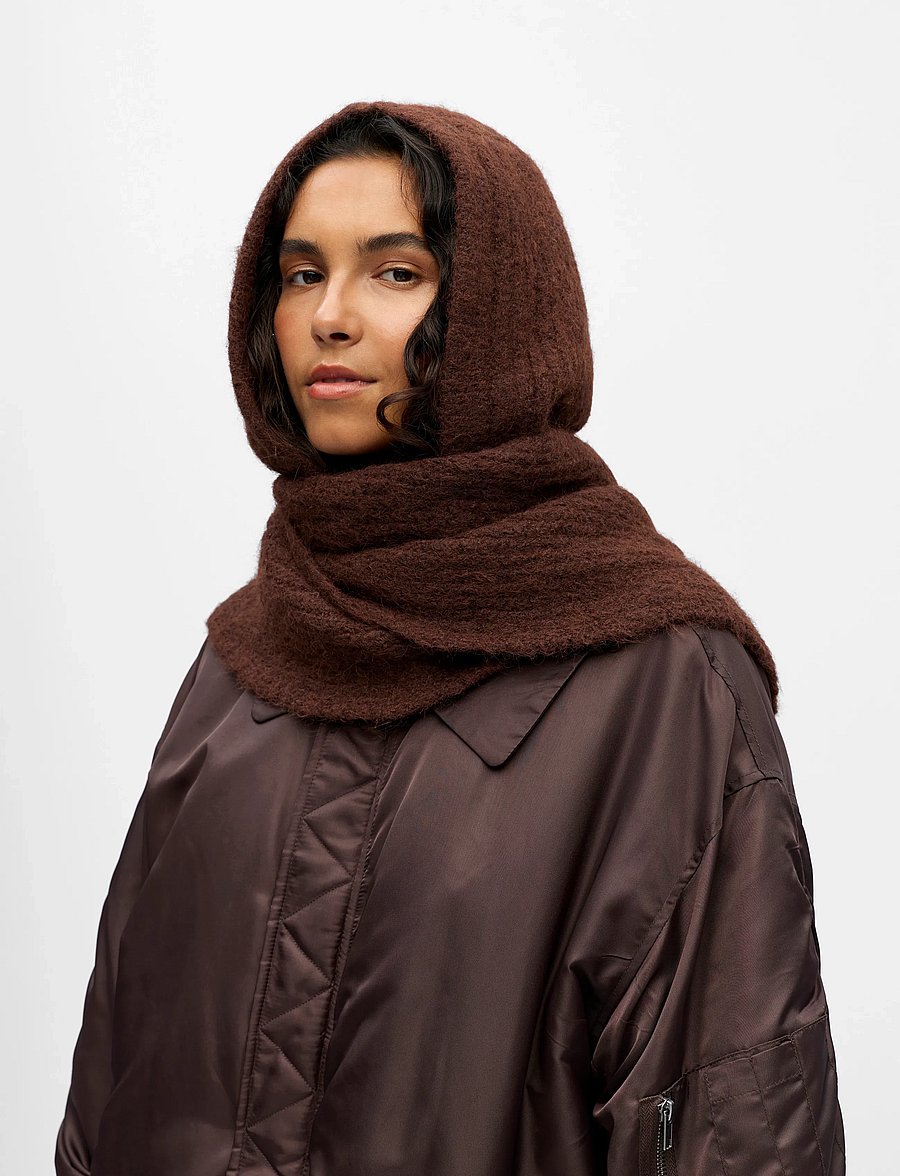Object - OBJMILU SCARF KNIT BALACLAVA NOOS - talvesallid - seal brown - 5